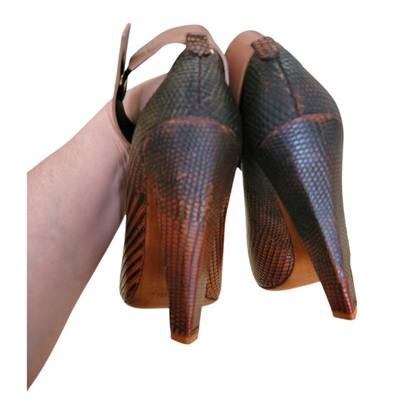 Celine Brown Lizard Platform Ankle Strap Heels Pumps 36.5 (US 6.5) Phoebe Philo - Picture 8 of 12
